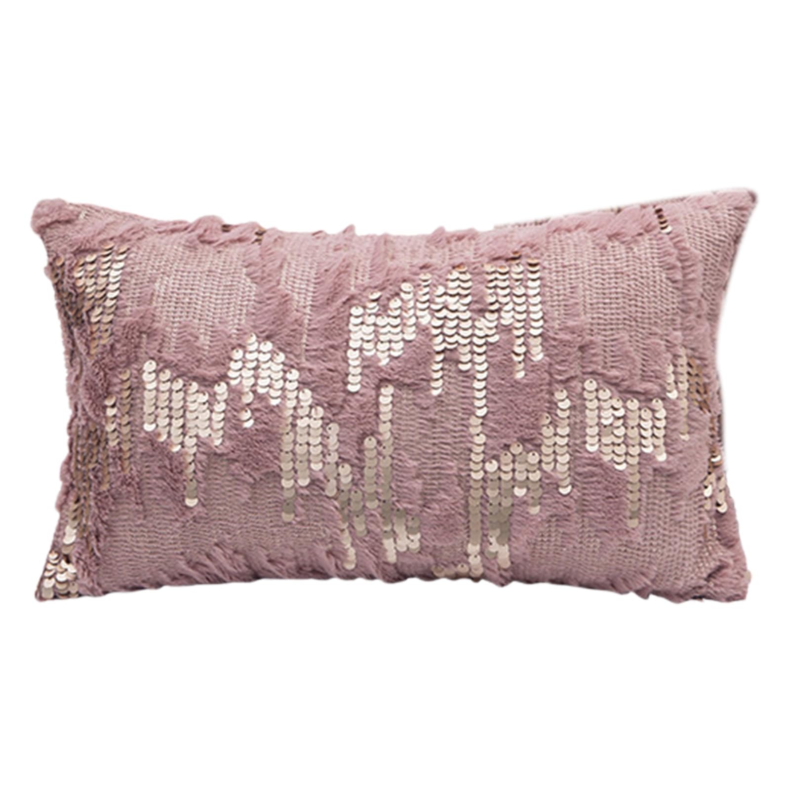 Uqezagpa Stylish Faux Furs Cushions Covers Pillow Covers with Opulents Sequins Embroidery for Refineds Home Atmospheres Soft Velvets Throw Pillow