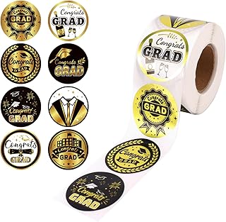 Lyreh 500pcs Graduation Season Stickers, 1.5 Inch Round Congrats Graduation Labels 8 Styles Grad Party Decals for Envelope...