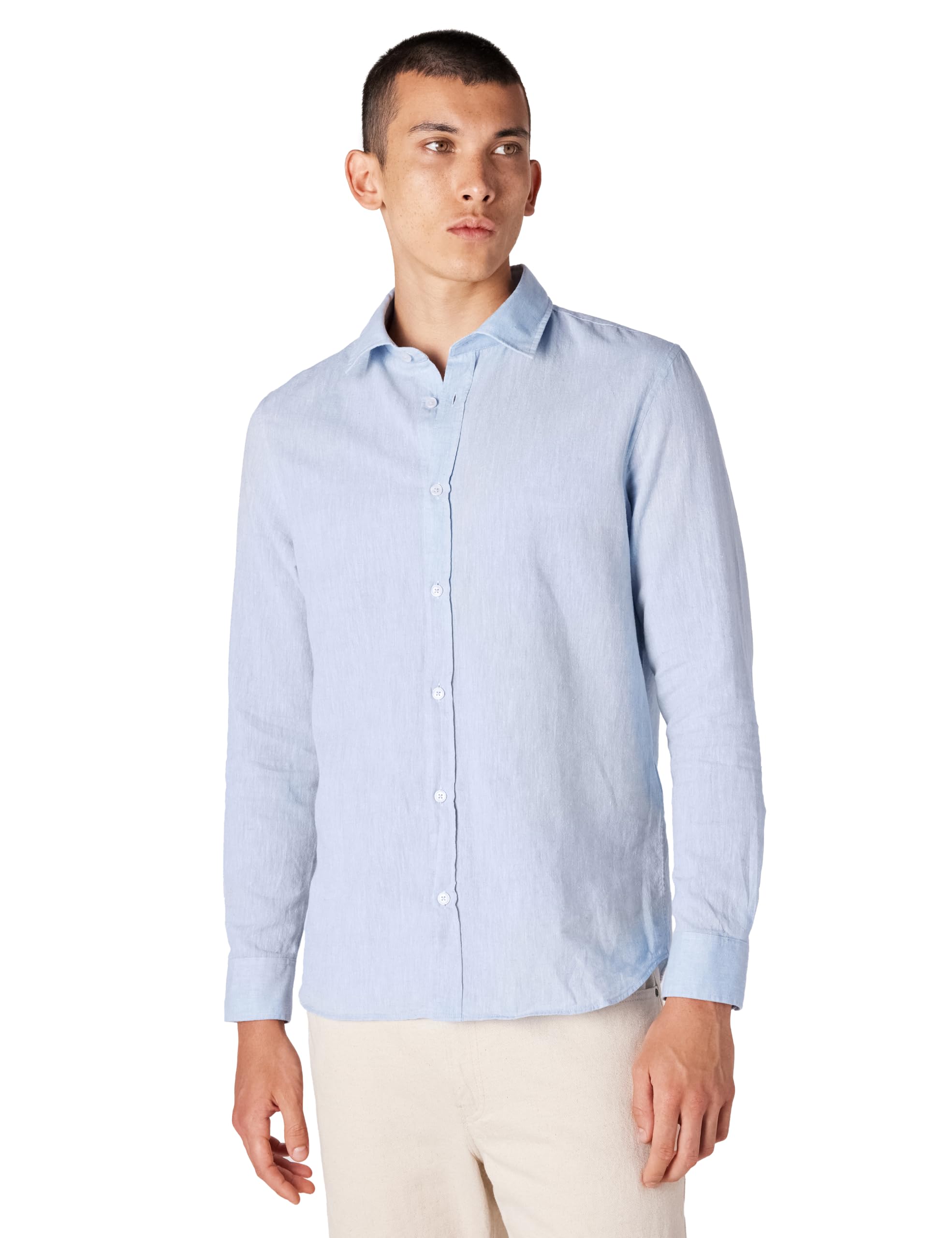 Men's Long Sleeve Linen Blend Button Down Shirt - Regular Fit Casual Dress Shirt