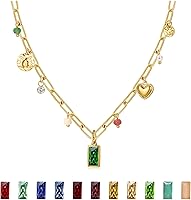 Sundurich Dainty 14K Gold Plated Birthstone Necklace for Women - Green Blue Pendant Charm, Waterproof, Adjustable, Birthday Gift Jewelry