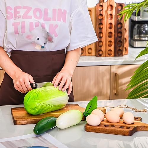 Miniatura 7 de Gerrii Plato reversible de madera para huevos Deviled, bandeja para huevos con diablo, tablero de charcutería, soporte para huevos de acacia con