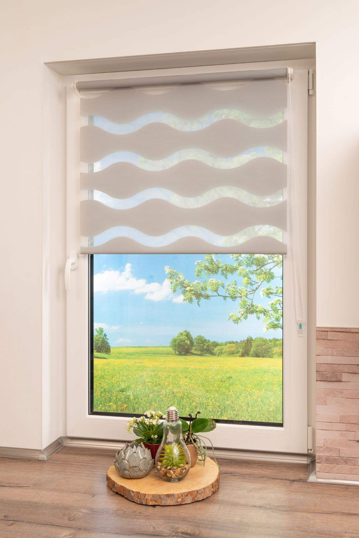 K-home Klemmfix Doppelrollo "Welle" ohne Bohren - Grau 80 cm x 200 cm (B x L)