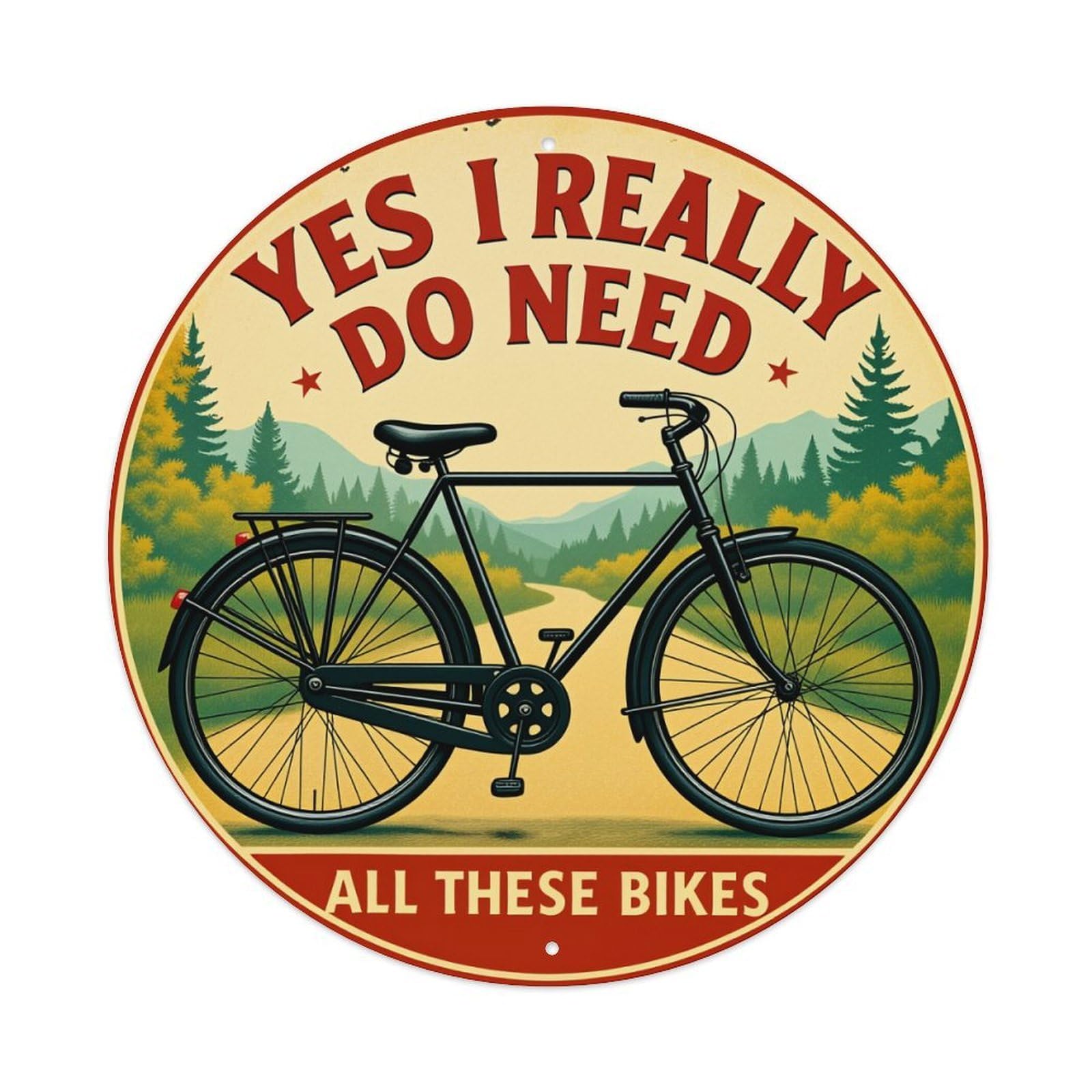 Bicycle Mountain Trail Scene Sign Round Tin Sign Vintage Metal Poster, Home Bar Garage Man Cave Cafe Indoor & Outdoor Wall Decoration 8x8Inches