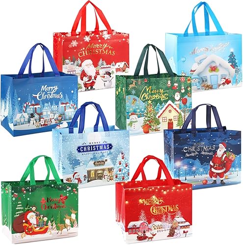 8 bolsas de regalo de Navidad bronceadoras, bolsas de Navidad con asas, bolsas de regalo de Navidad, bolsas de Navidad multifuncionales no tejidas