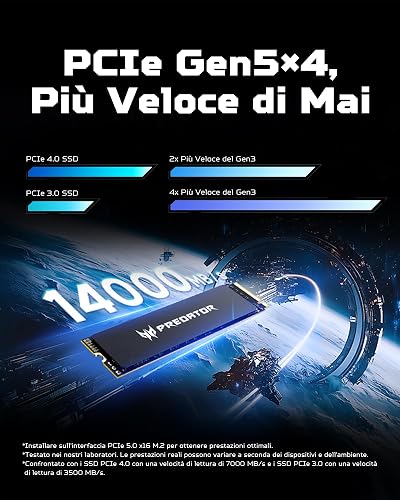 Acer Predator GM9000 1TB SSD, PCIe Gen5x4 NVMe M.2 SSD, Up to 14,000MB/s, Microsoft DirectStorage, SLC + DRAM Cache, PCIe 5.0 Internal Solid State Drive, Compatible with Desktops Laptop PC AI Work - 3