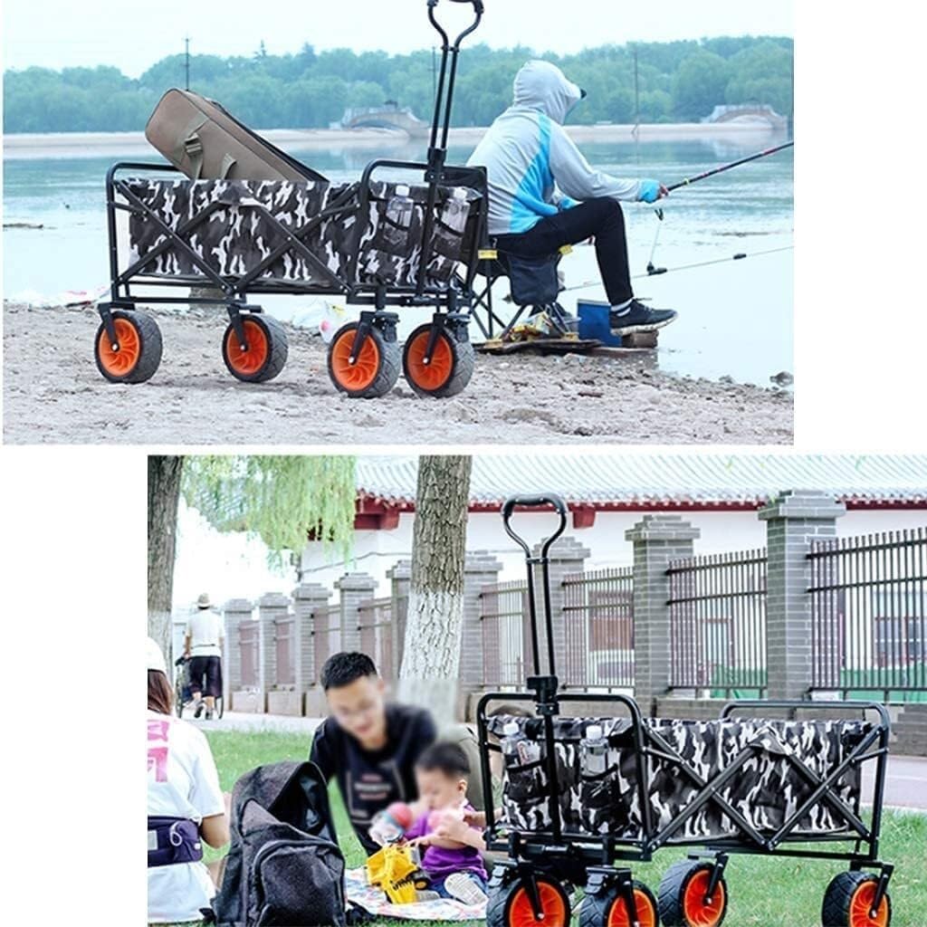 Outdoor Folding Utility Wagon with Adjustable Handle and Double Brake, Heavy Duty Garden Cart 100kg Load(Style 1)