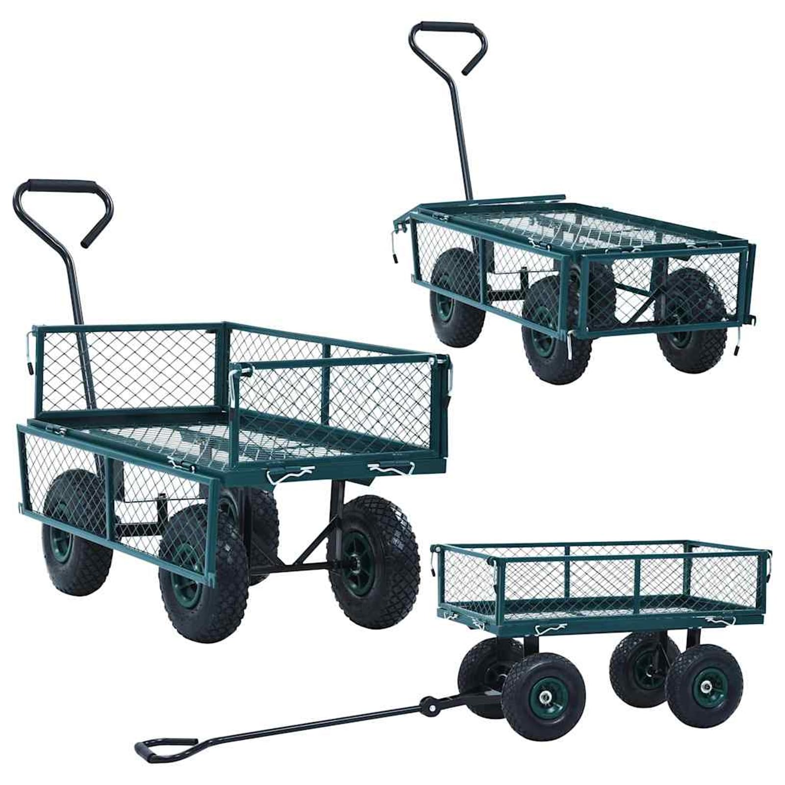 Gecheer Gartenwagen, Handwagen Grün 250 kg Stahl mit PU-Gummirädern und verstellbaren Seitenwänden, 86 x 46,5 x 97 cm für Gartenarbeit und Transport