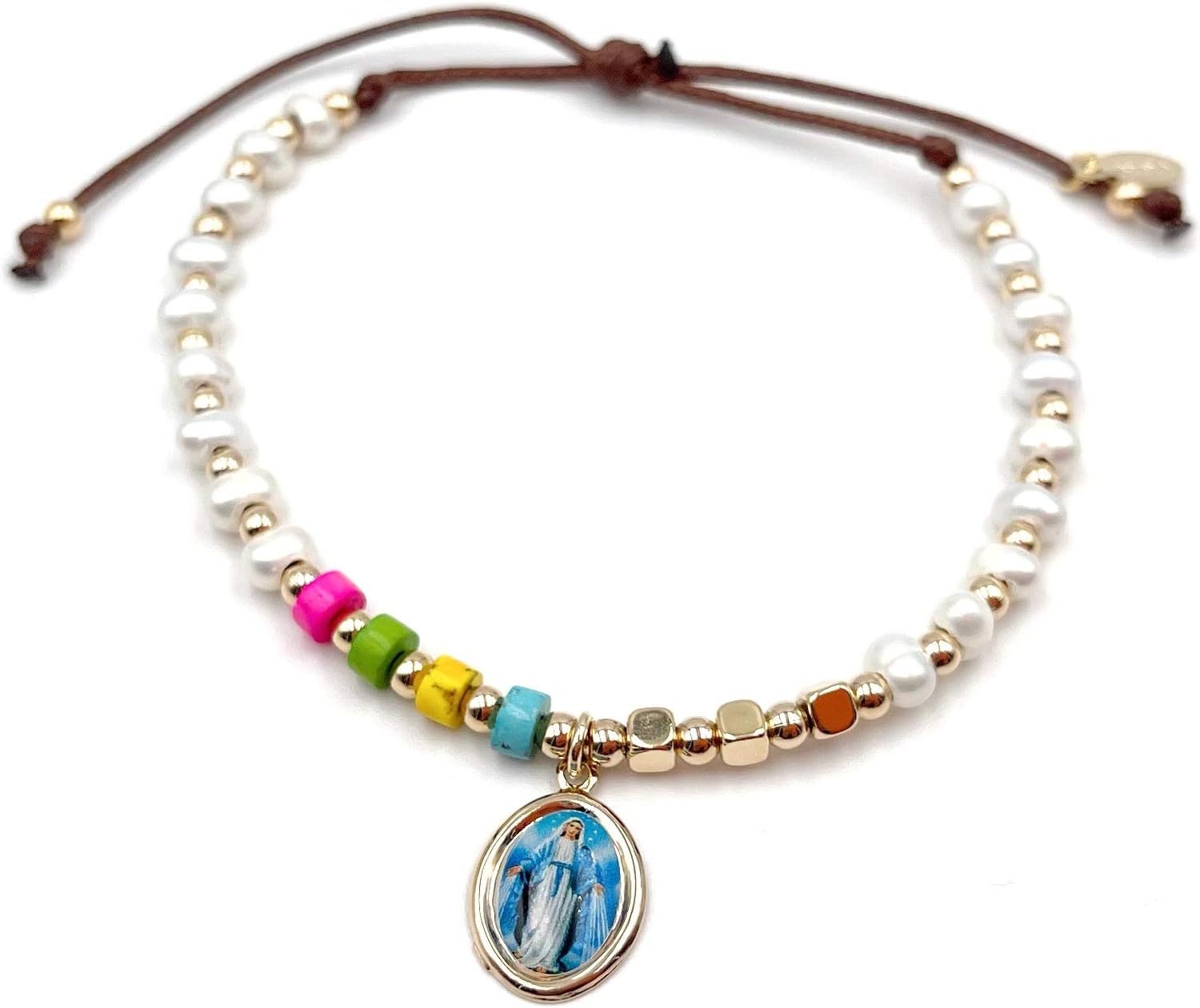 Mother Mary Freshwater Cultured Pearl Adjustable Catholic Bracelet - Image 3