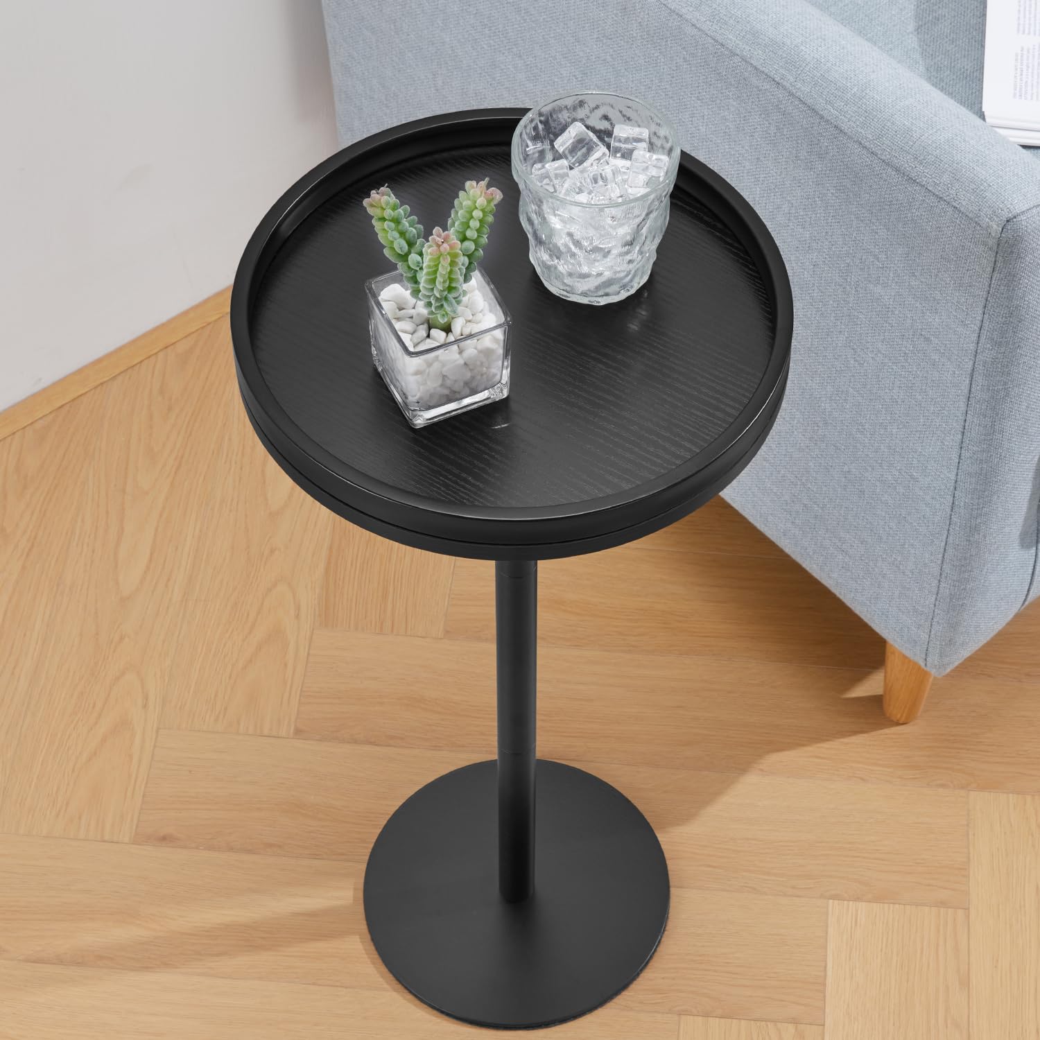 Mesa redonda para bebidas, mesa de pedestal pequeña, mesa auxiliar redonda pequeña para espacios estrechos, mesa de Martini para sala de estar, dormitorio, baño, balcón (negro) 7