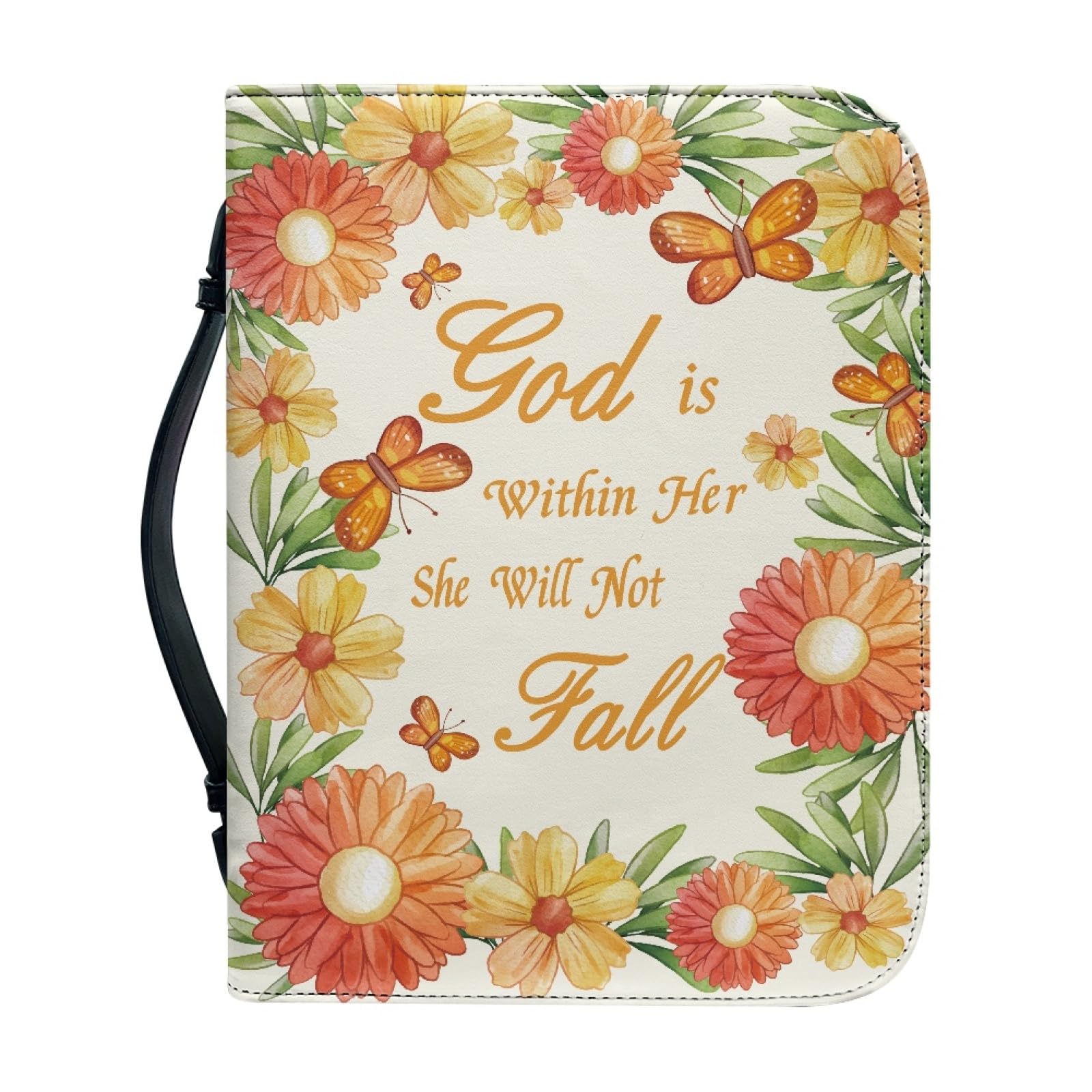 Bible Cover with Zip Large Leather Personalised Bible Bag Women Men Bag Bible Book Church Handbag Bags, Butterfly and Orange Blossom, Medium — image 1
