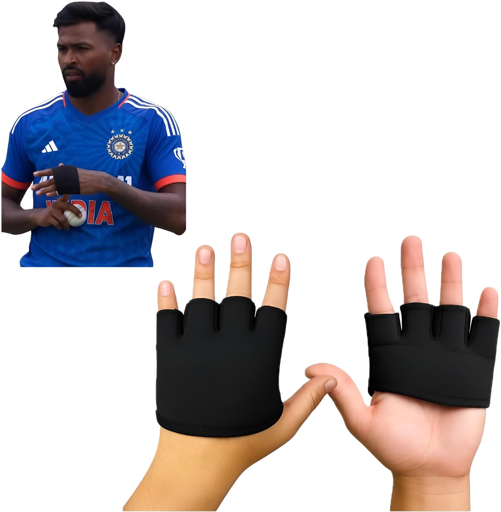 Fingerless Workout Gloves, Black Neoprene Half-Finger Design, Exercise Training Fitness Gym Hand Protection,Cricket Gloves,Wicket-Keeping & Batting Inners-image-17