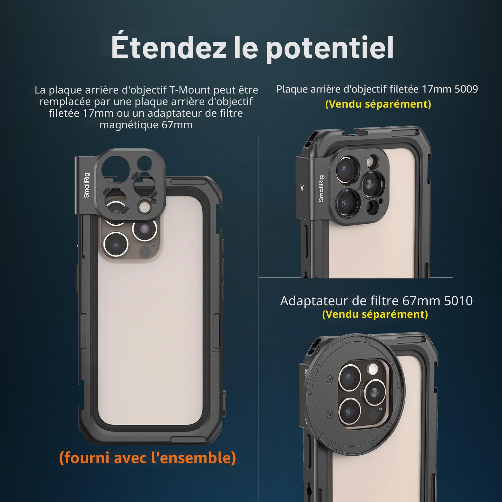 SMALLRIG Cage vidéo Mobile Basic Edition pour iPhone 16 Pro Max avec Plaque arrière d'objectif à Monture en T, Cadre Souple en TPU, pourpour Le Tournage vidéo et la Diffusion en Direct - 5006