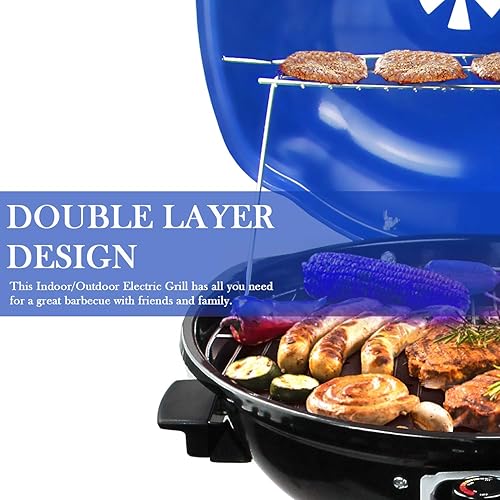 Miniatura 2 de Techwood Parrilla eléctrica para interiores y exteriores de 1600 W, parrilla eléctrica de barbacoa, parrilla de soporte extraíble portátil, azul