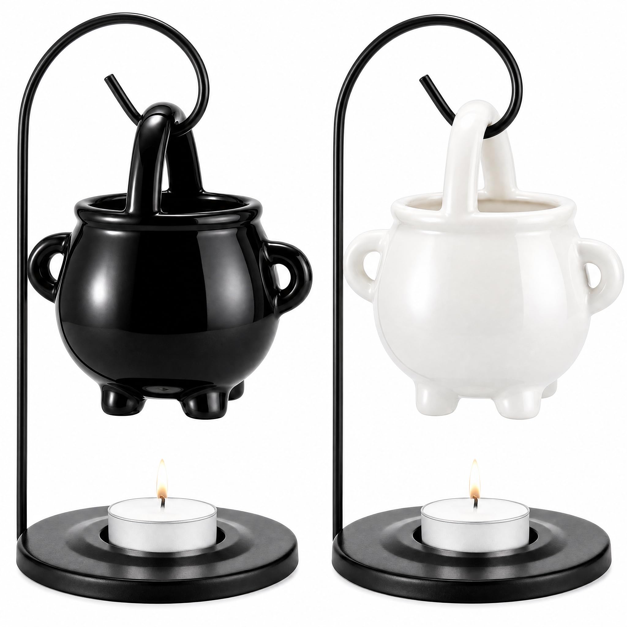 Jucoan Ölbrenner, zum Aufhängen, Weiß & Schwarz, Hexenkessel, Keramik, ätherisches Ölbrenner, Wachsbrenner, Aromaöl-Diffusor, Teelichthalter, 2 Stück