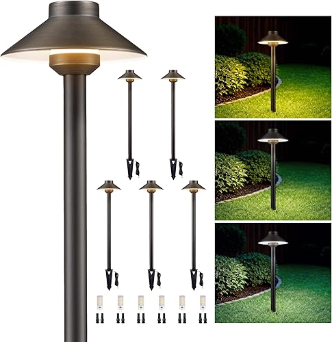 Miniatura 27 de Gardenreet Luces de camino de latón para exteriores, iluminación de camino de paisaje de bajo voltaje de 12 V, con cable, luz LED IP65 impermeable
