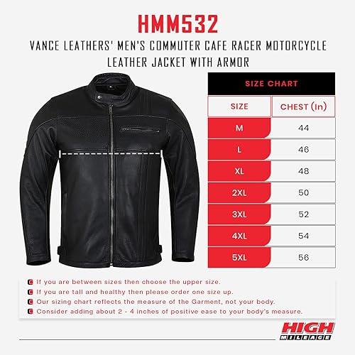 Miniatura 6 de Vance Leathers' Commuter Cafe Racer - Chaqueta de cuero para motocicleta con armadura para hombre