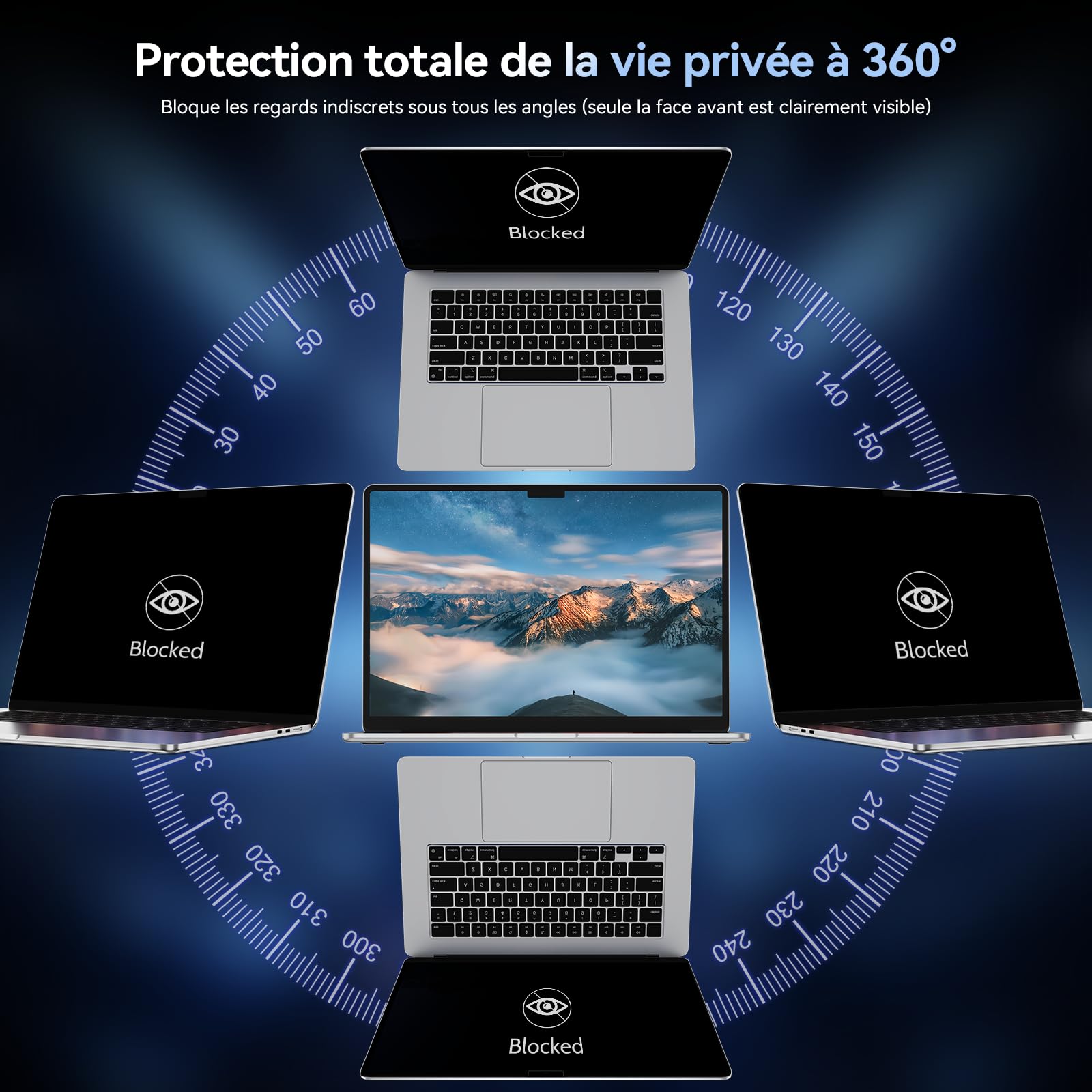 360° Filtre de Confidentialité pour MacBook Air 15 Pouces M5 2026 / M4 2025 / M3 2024 / M2 2023,Filtre Anti Espion Protection Ecran,Laptop Privacy Screen pour Mac 15