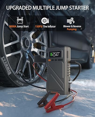 Miniatura 2 de Arrancador de coche con compresor de aire 9000A, caja de arranque 9 en 1 para coche portátil de 12 V (todo gasolina16L diesel) Combo inflador de