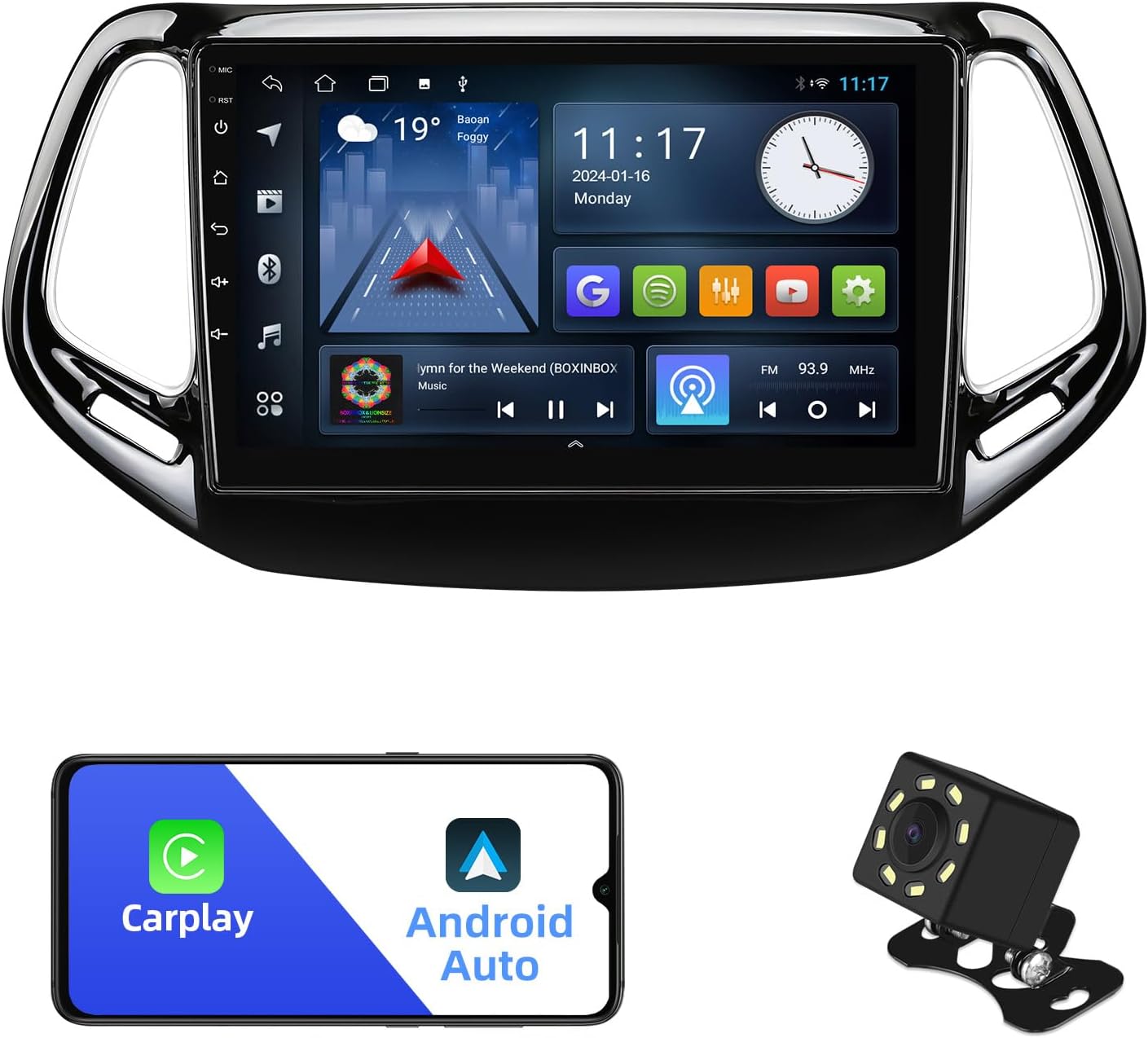 2+32G Android 12 Double Din Car Stereo for Jeep Compass 2 MP 2017-2019 with 10.1 Inch Touchscreen Radio Built-in Wireless Carplay/Android Auto/GPS/Bluetooth/FM/AUX-in/SWC/Backup Camera