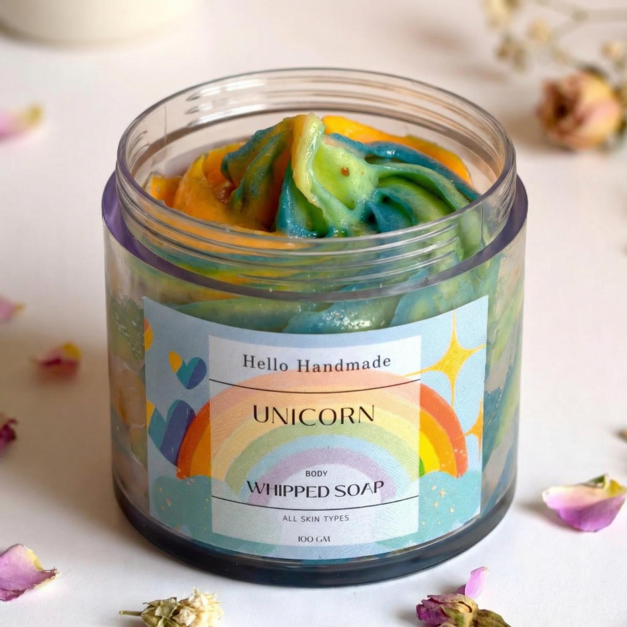 Unicorn Sugar Scrub Handmade | Rainbow Whipped Exfoliating Body Polish | SLS Free Paraben Free | Gentle Skin Smoothing & Brightening Body Care | Hello Handmade (100 GM)-image-29