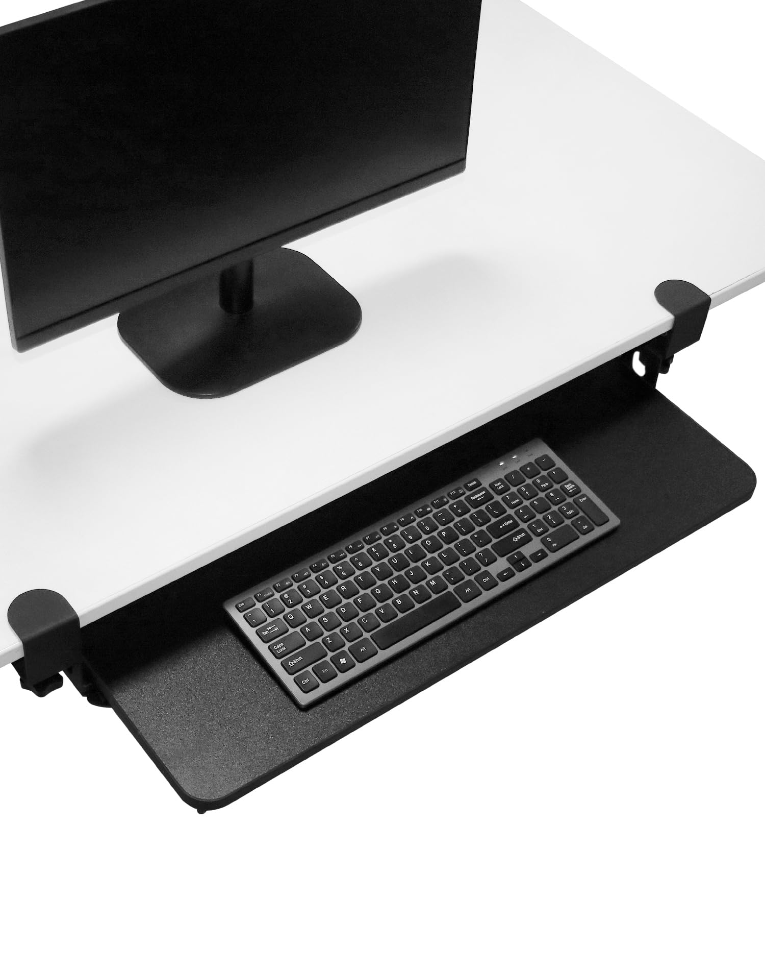 QWORK® Soporte Teclado Ordenador, Bandeja Deslizante para Teclado Debajo del Escritorio, con Abrazadera en C, Peso de Soporte 20 kg