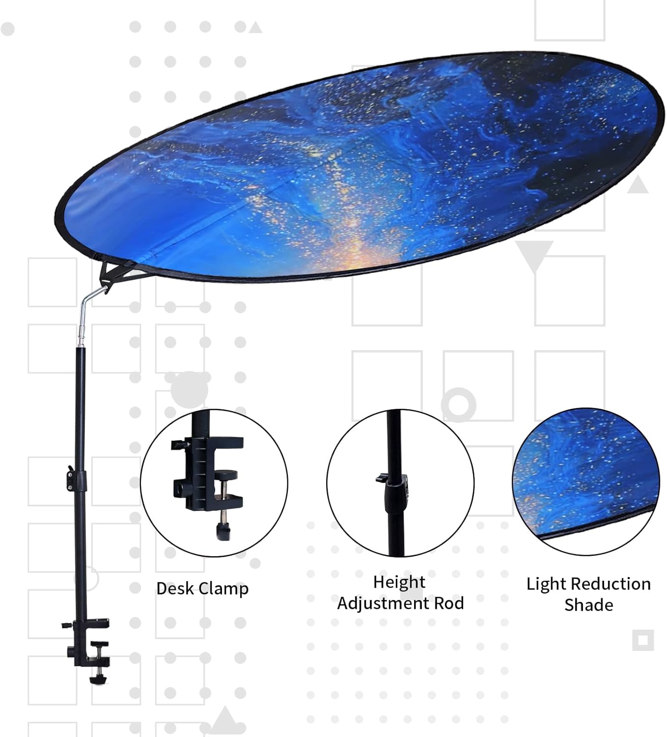 Office Cubicle and Desk Shade - Foldable 48" Circular Shading, Light-Proof Desk Canopy，Light Shade with Clamp and Rotatable Rod, Designed for Light Sensitive Workers