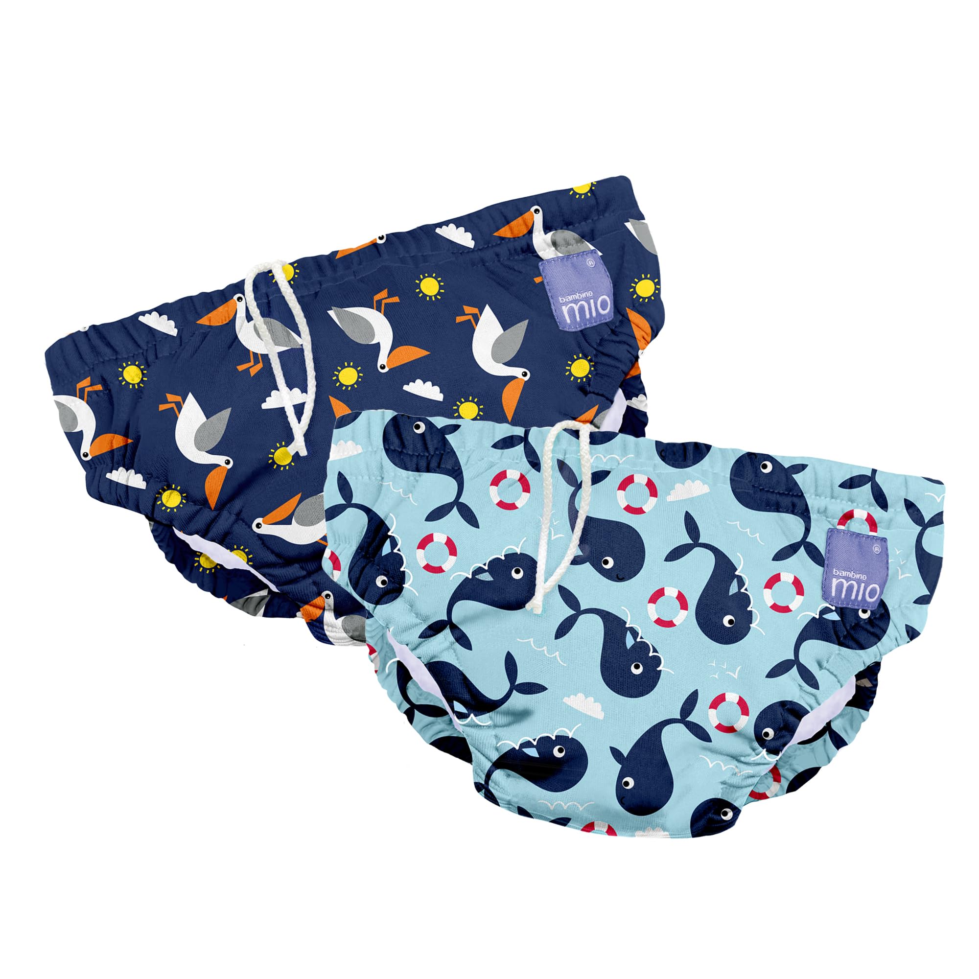 Bambino Mio Reusable Swim Nappy Pants, Blue Whale & Navy Pelican, 6-12 Months, Pack of 2
