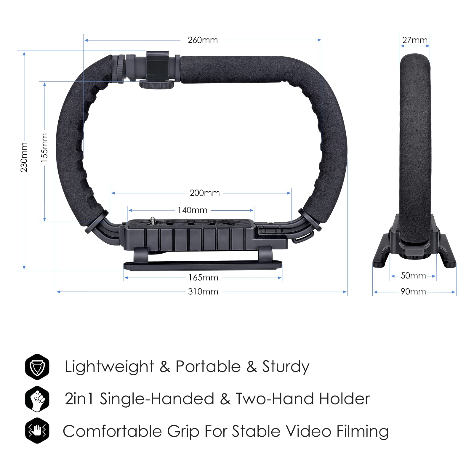 3-Shoe DSLR/Mirrorless/Action Camera Camcorder Phone Stabilizer Expansion Cage Mount Moviemaking Holder Rig YouTube Tiktok Vlogging Video Kit Compatible with GoPro Canon Nikon Sony iPhone Android
