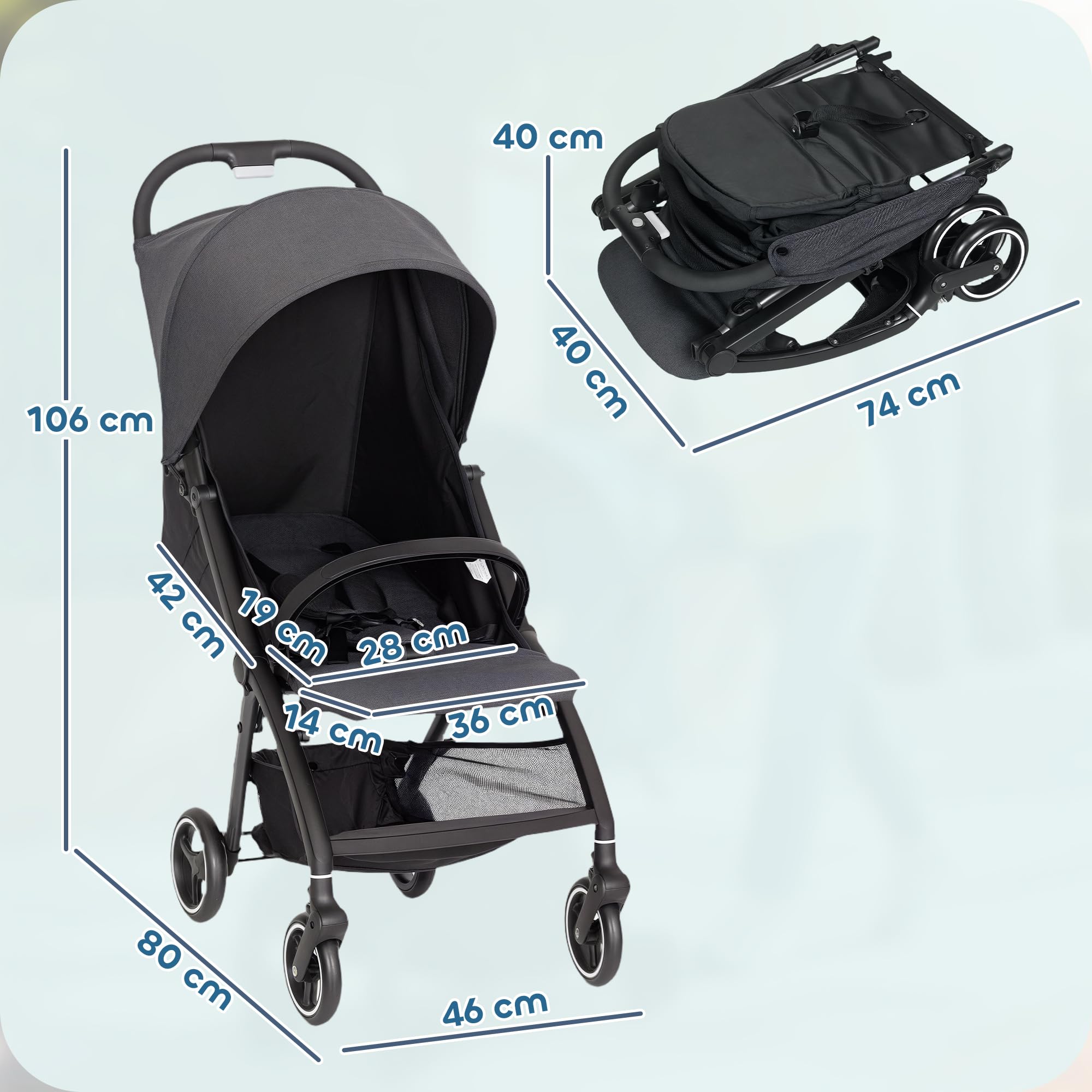 AIYAPLAY Passeggino Leggero Pieghevole 6,3kg per Bambini 0-3 Anni, Fino a 15 kg, Grigio