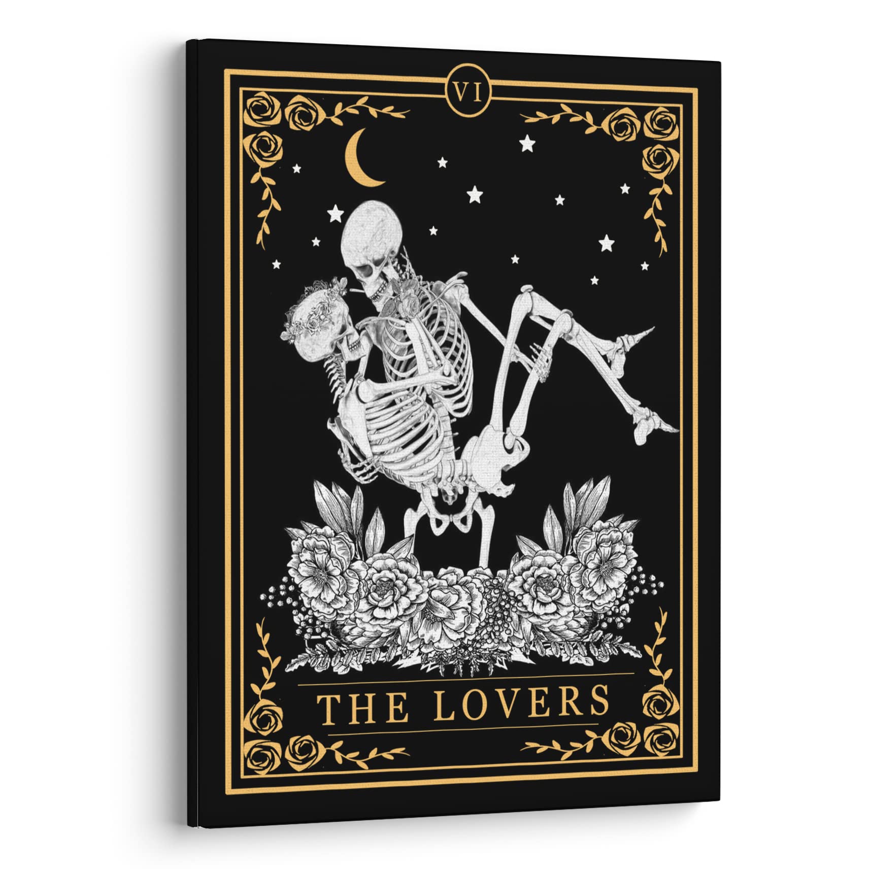 XWELLDAN Halloween Wall Decor, Tarot Skeleton The Lovers Canvas Wall Art Prints,Romantic Skull Wall Art Decor for Home Bedroom Room, 11 x 14 Inch, Framed