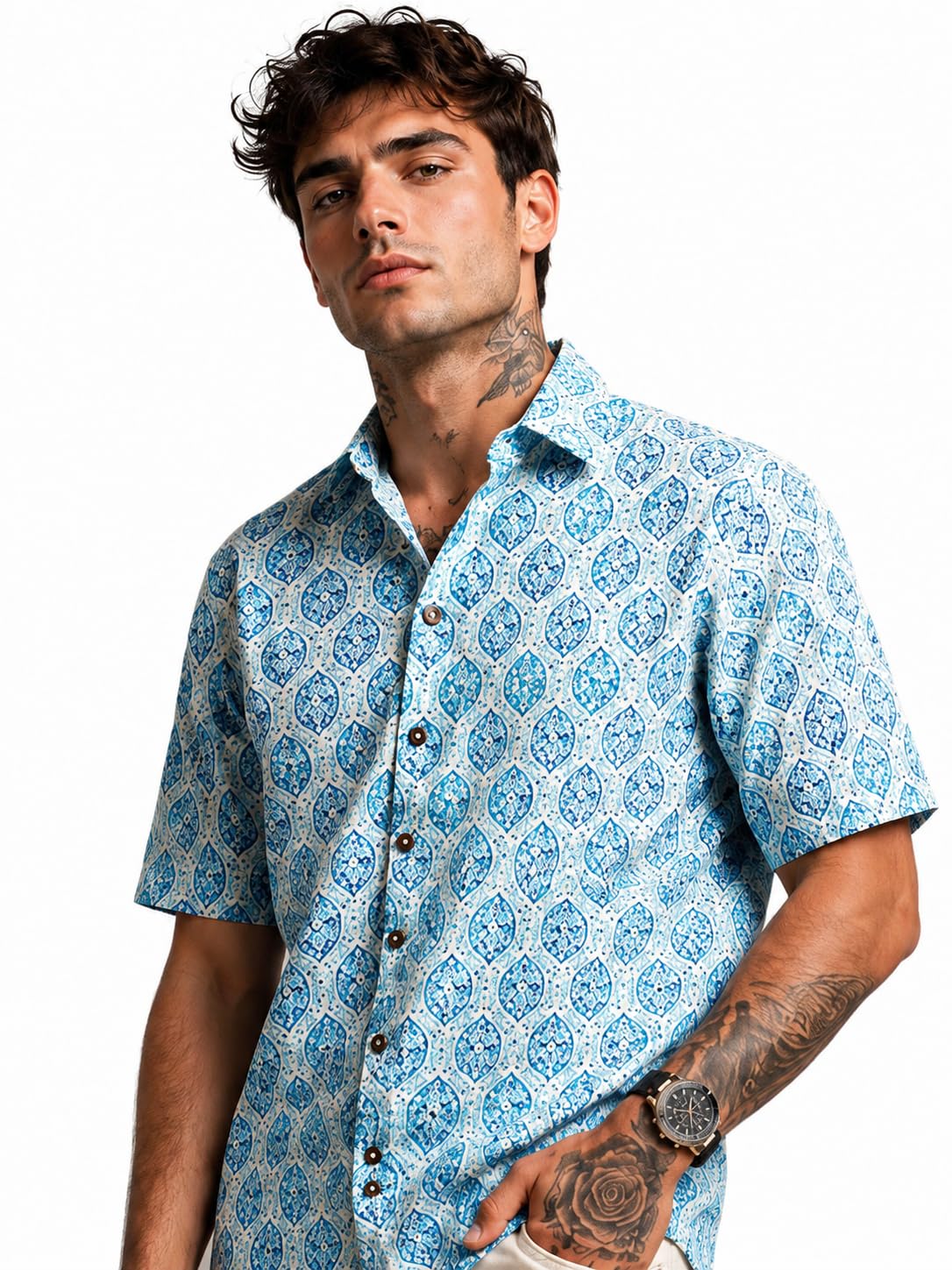 amazon brand - inkast Men Abstract Print Cotton Casual Shirt | Spread Collar | Regular Fit-picture-17