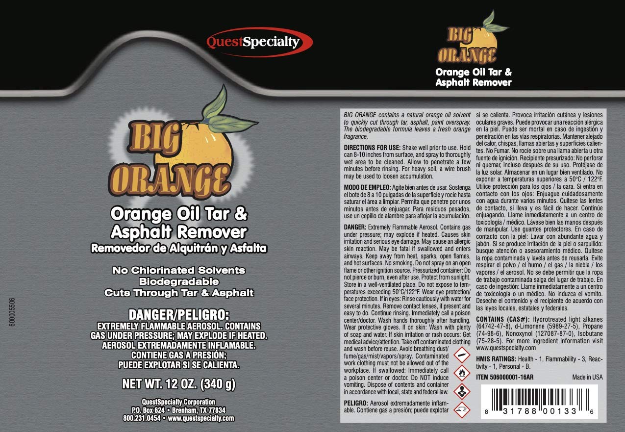 BIG ORANGE Orange Oil Tar & Asphalt Remover, 12 oz. can, 1 count