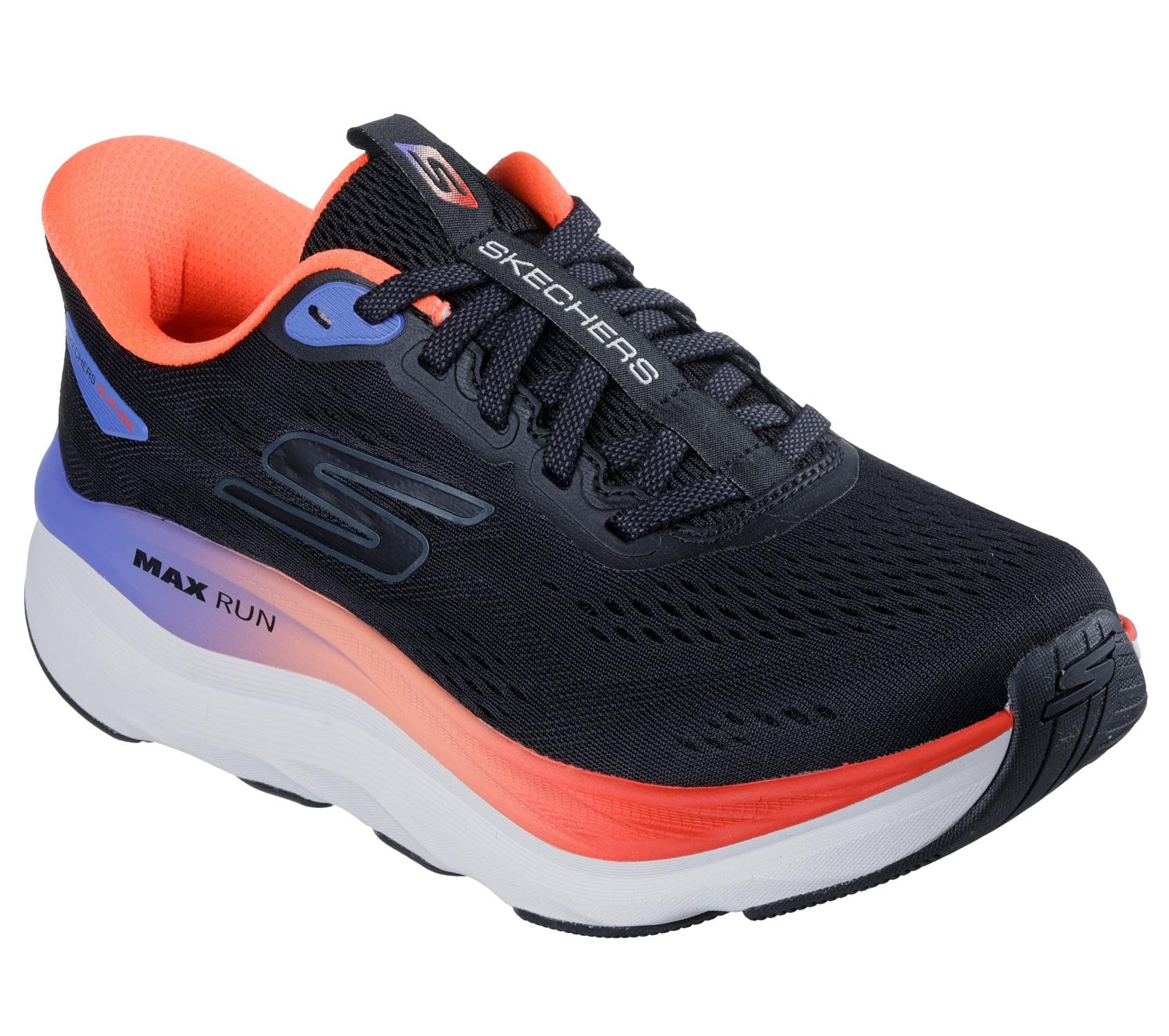 Skechers Women's Max Run Trainers, Black Textile/Multi Trim, 5.5 UK