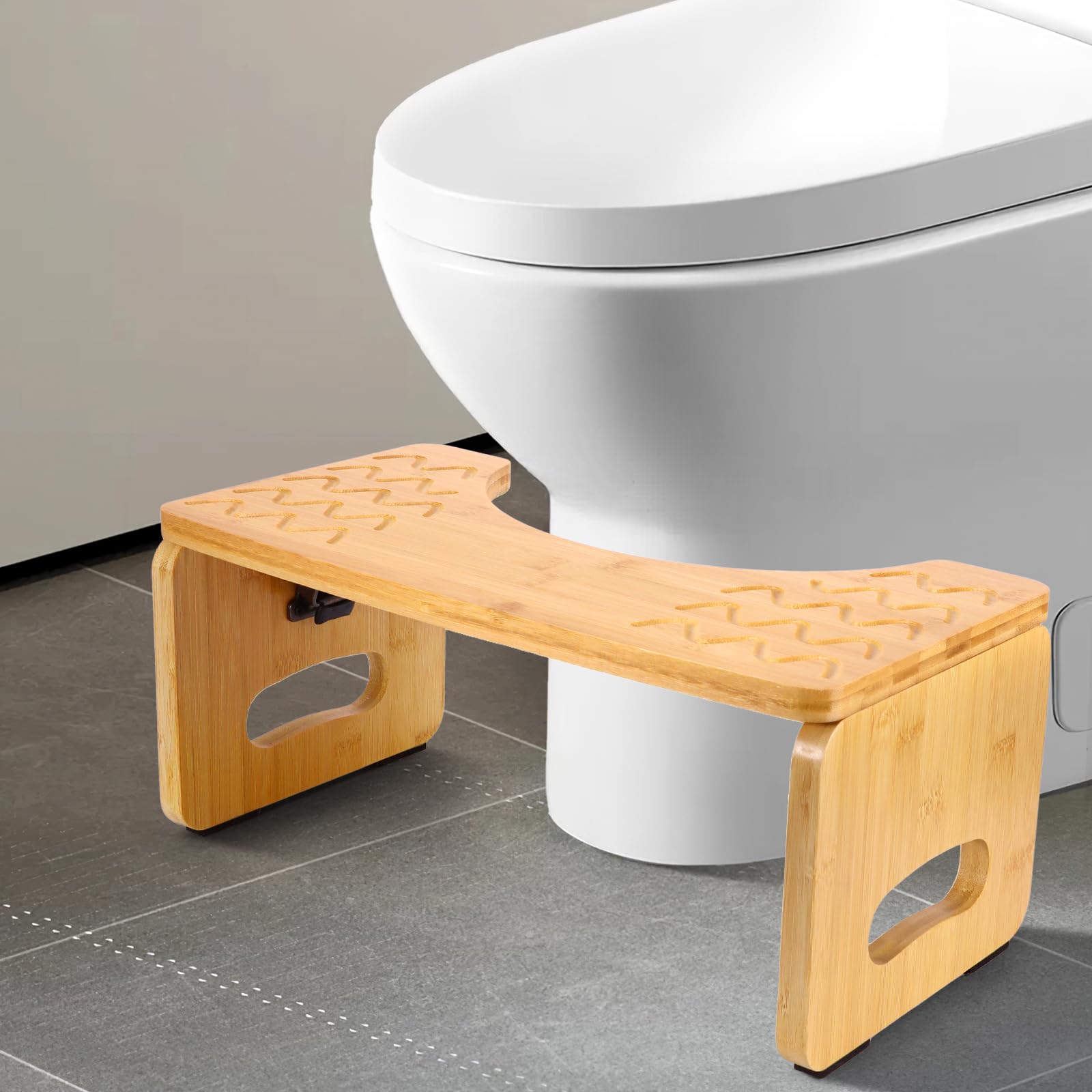 Sgabello WC in bambù, sgabello da 8,5 pollici, per adulti, ergonomico, per adulti e bambini, in legno originale