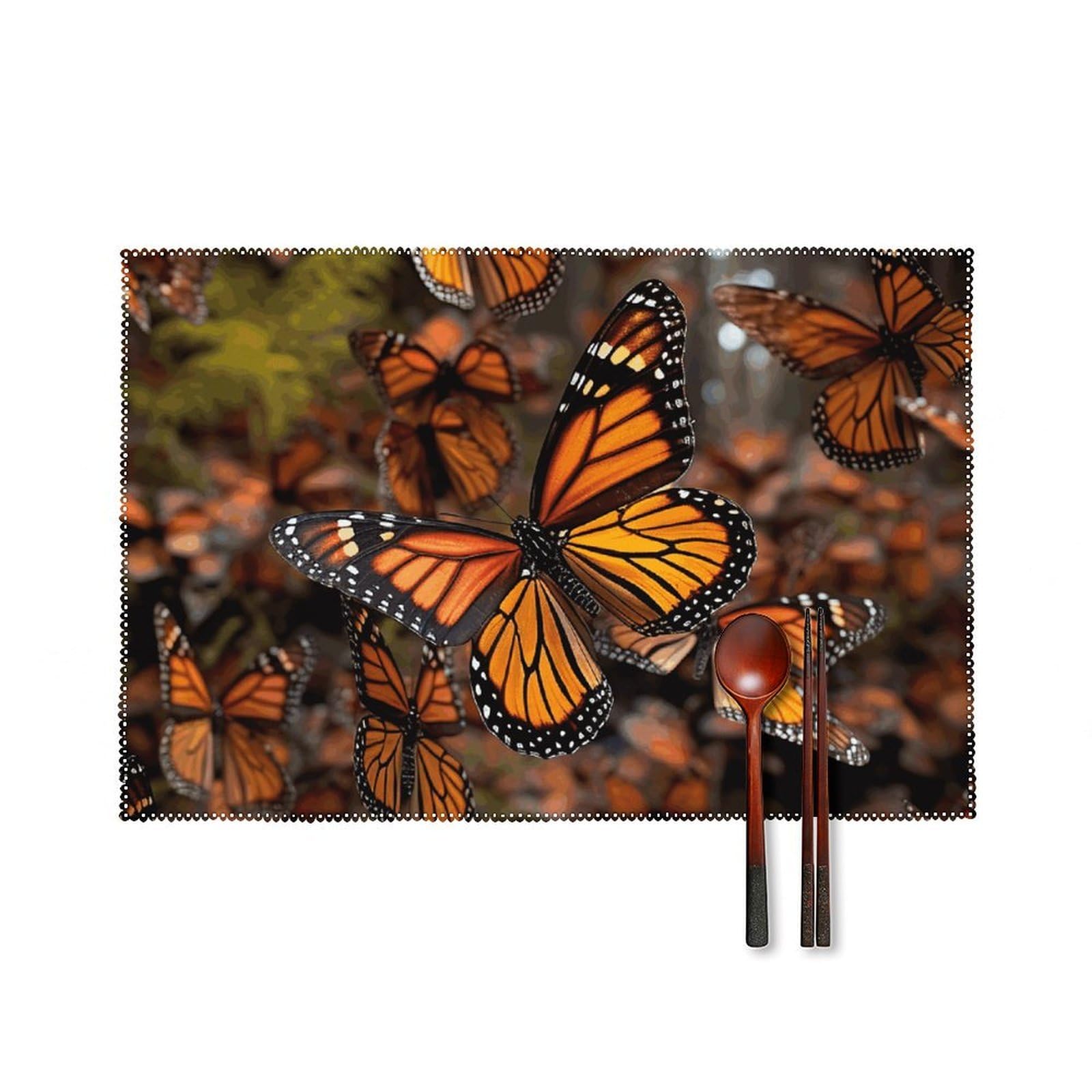 Monarch Butterflies Placemats Set of 6, 12x18 Inch Heat Resistant Washable Canvas Table Mats, Stain Resistant Decorative Dining Placemats for Kitchen, Restaurant, Outdoor Party