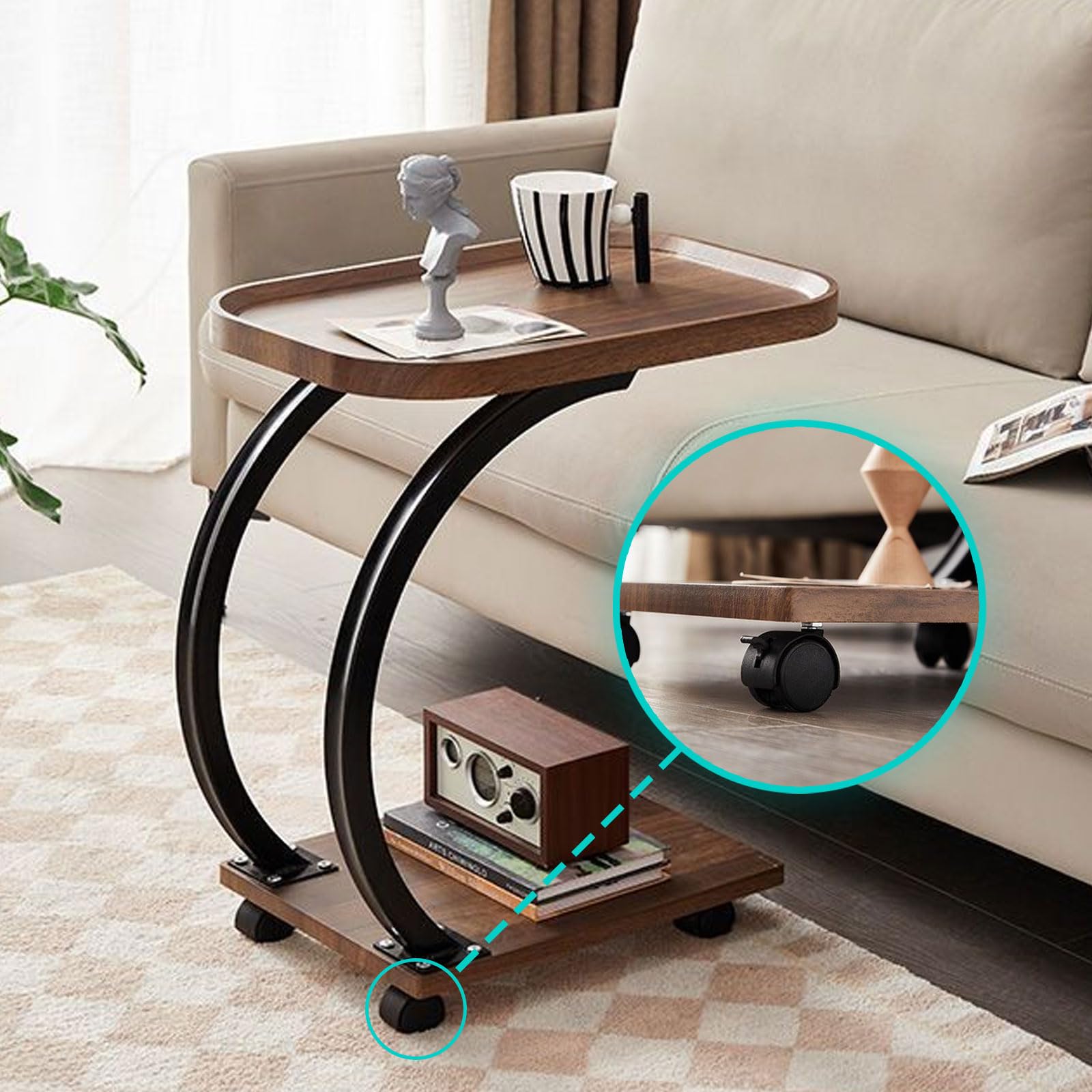 家具の大丸　KATY SOFA SIDE TABLE Amazon.com: VILFO Couch End Table,c Shaped Side Table with Wheels