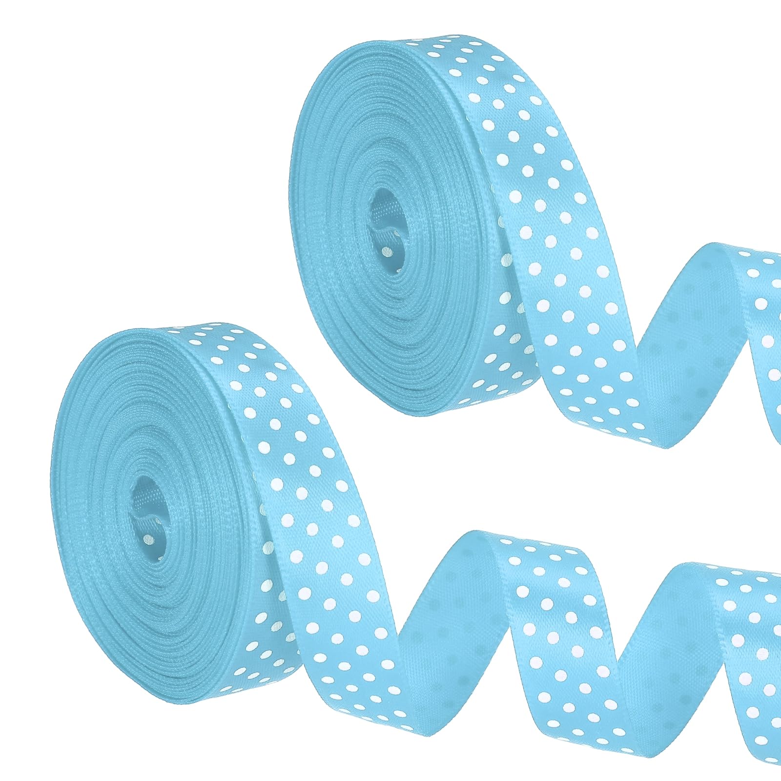 PATIKIL Polka Dots Grosgrain Ribbon (1.6cm x 9m, Blue)(2Roll) Fabric Ribbons Bow Decoration with White Polka Dots, Suit for Flower Bouquet/Gift Wrapping/Party Decor/Bows Making