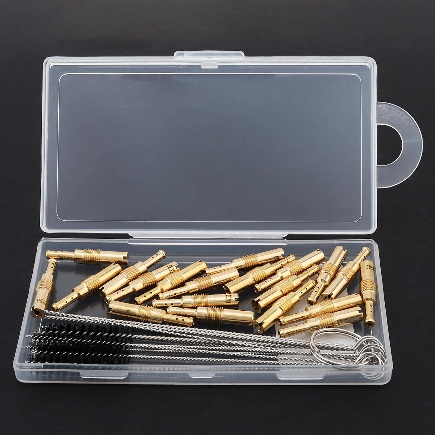 Windance 20pcs/Box Brass Carburetor Slow Pilot Jet Kit #30 - #78 Fit for Keihin PWK OKO/KOSO CVK PE Carburetor with 5 Cleaning Needles, 5 Brush (20, #30 - #78)