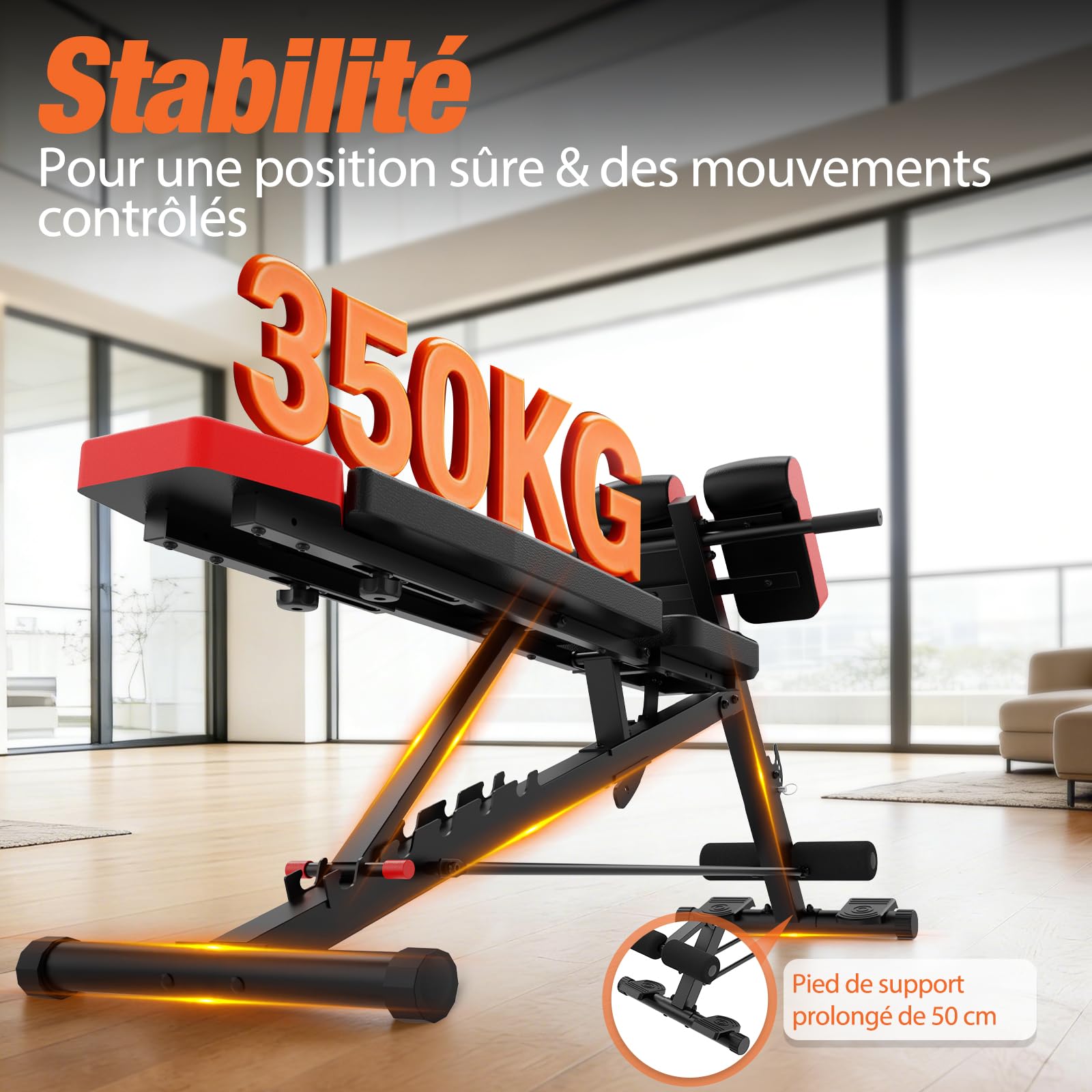 DH FitLife 2026 Premium Banc de musculation 6-en-1 réglable 350 kg avec hyperextension | Banc incliné pour développé couché | Multifonction maison/home gym