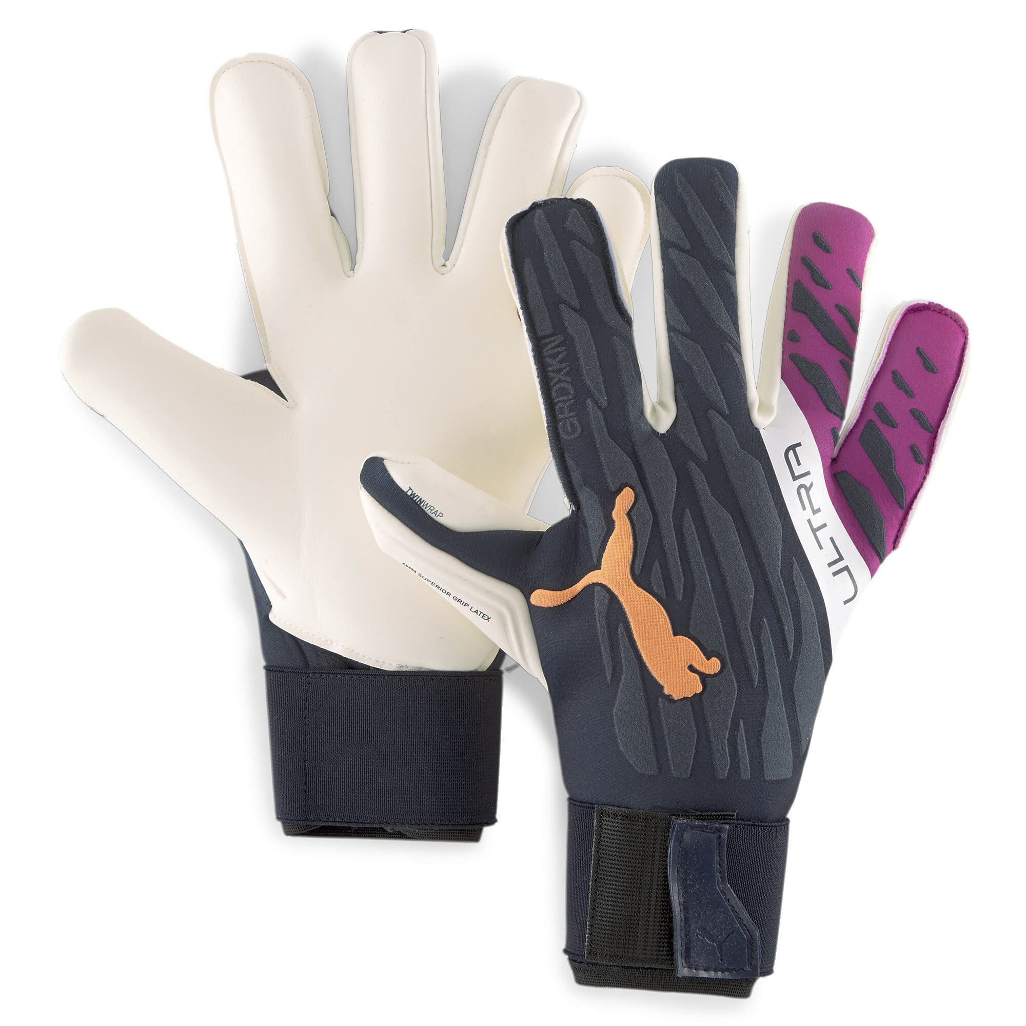PUMA Men's Gloves Ultra Grip 1 Hybrid Pro Goalkeeper Gloves 9 Parisian Night Neon Citrus Deep Orchid Blue Orange Pink