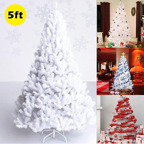 Miniatura 4 de Happygrill Árbol de Navidad artificial blanco de 5 pies con soporte de metal sólido, pino de Navidad blanco para decoración de interiores y