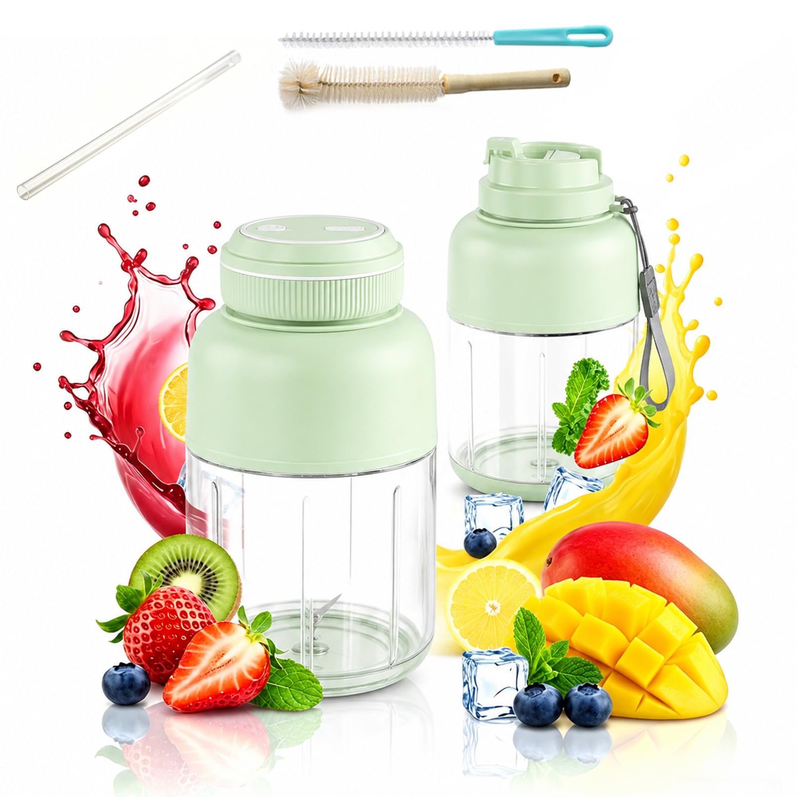 Portable Wireless Juicer Cup, 28/45 Oz Large Capacity Portable Blender for Shakes and Smoothies, 38-Blade Personal Juicer Bottles, USB Rechargeable Dual Lid Cup Crushes Ice (2 cup+2 lid-G,1300ML)