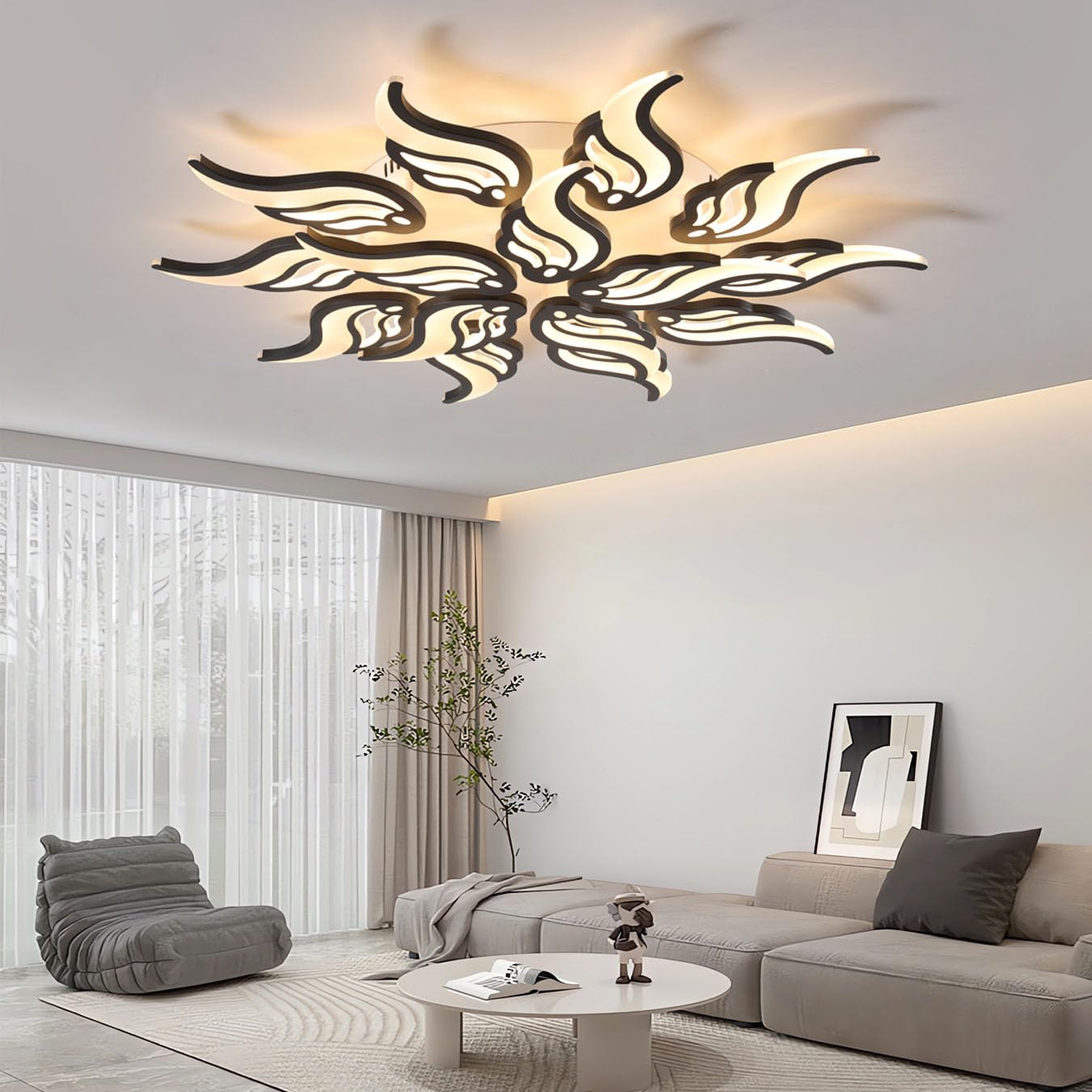 Lampa Sufitowa LED,Kreatywna Lampa Sufitowa Led W KształCie Kwiatu,Z MożLiwośCią śCiemniania Za Pomocą Pilota,Nowoczesne Lampy Sufitowe Do Salonu,Sypialni,Jadalni I Gabinetu (Czarny, 15 głowic)