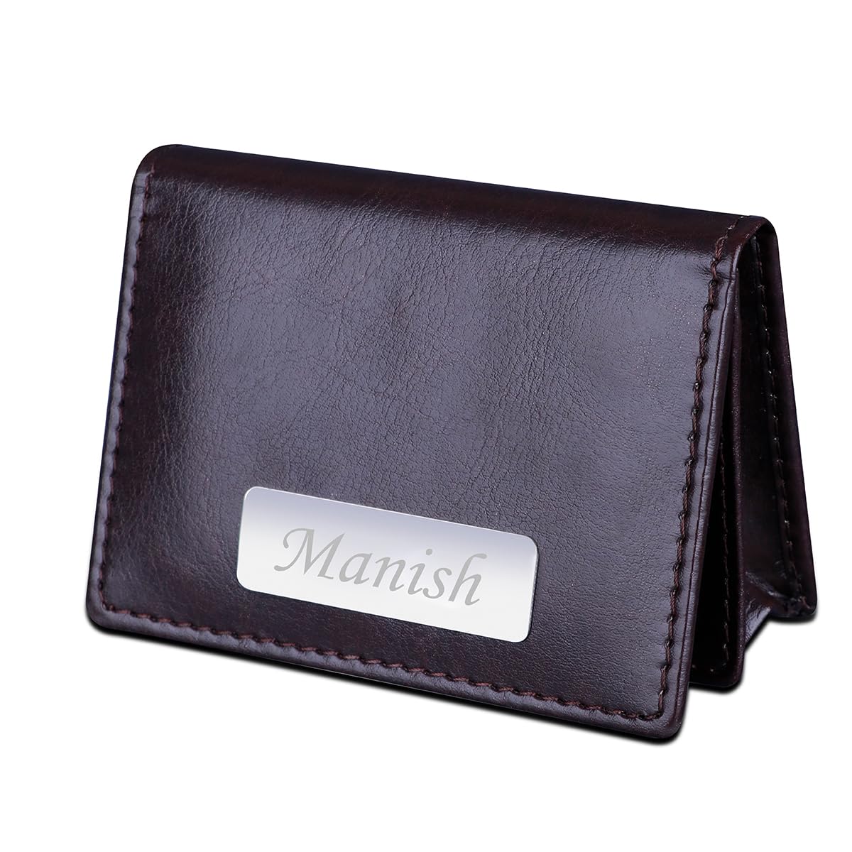 Personalized Premium Leather Cardholder with Name Slim Bi-Fold Design CardHolder Case Wallet for Men & Women (Brown)-image-3