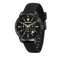 Maserati Orologio da uomo, Collezione Successo, in Acciaio, Cinturino in Silicone, Nero, 44 mm, Regalo Uomo – R8871621011