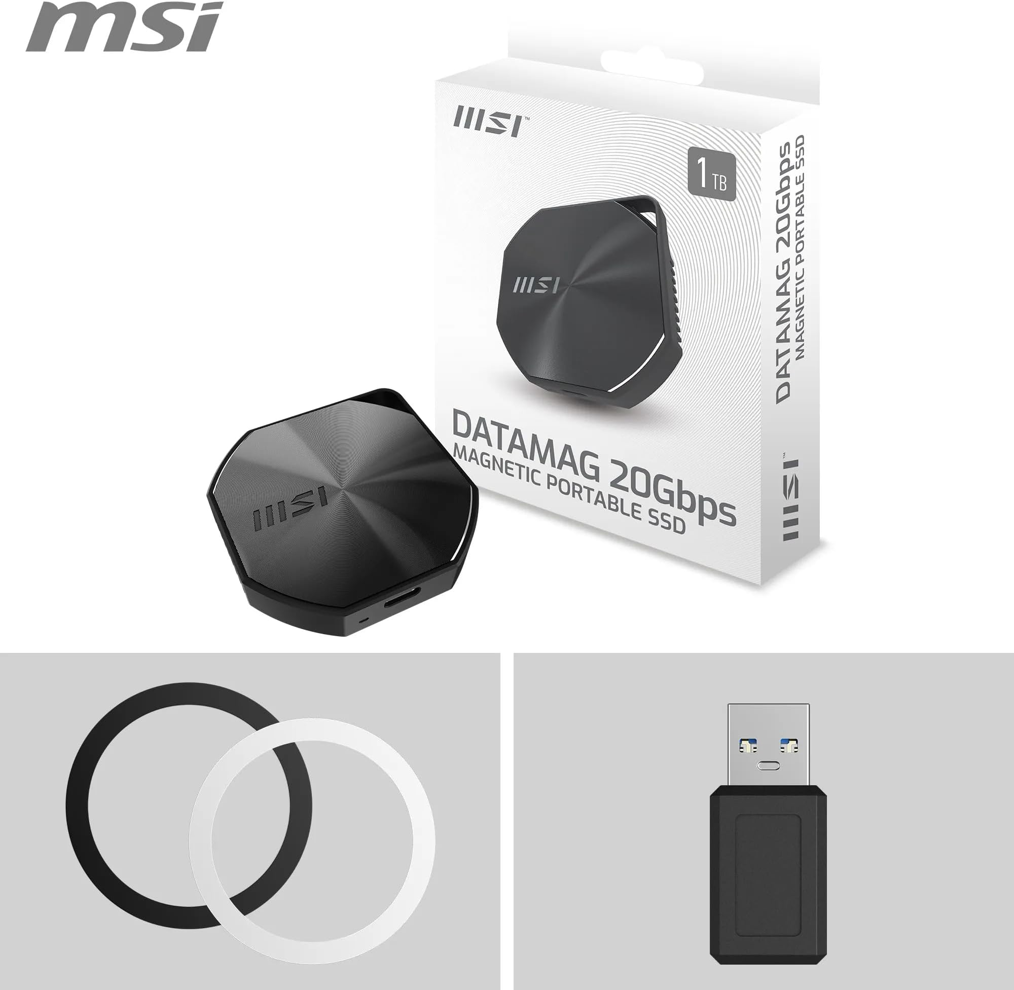 MSI DATAMAG 20Gbps 1TB - Portable Magnetic USB Type-C Storage Drive for PC/Mac/iPhone/Android/Console, 1600MB/s Read & 1500MB/s Write - 5 Year Warranty (240 TBW)
