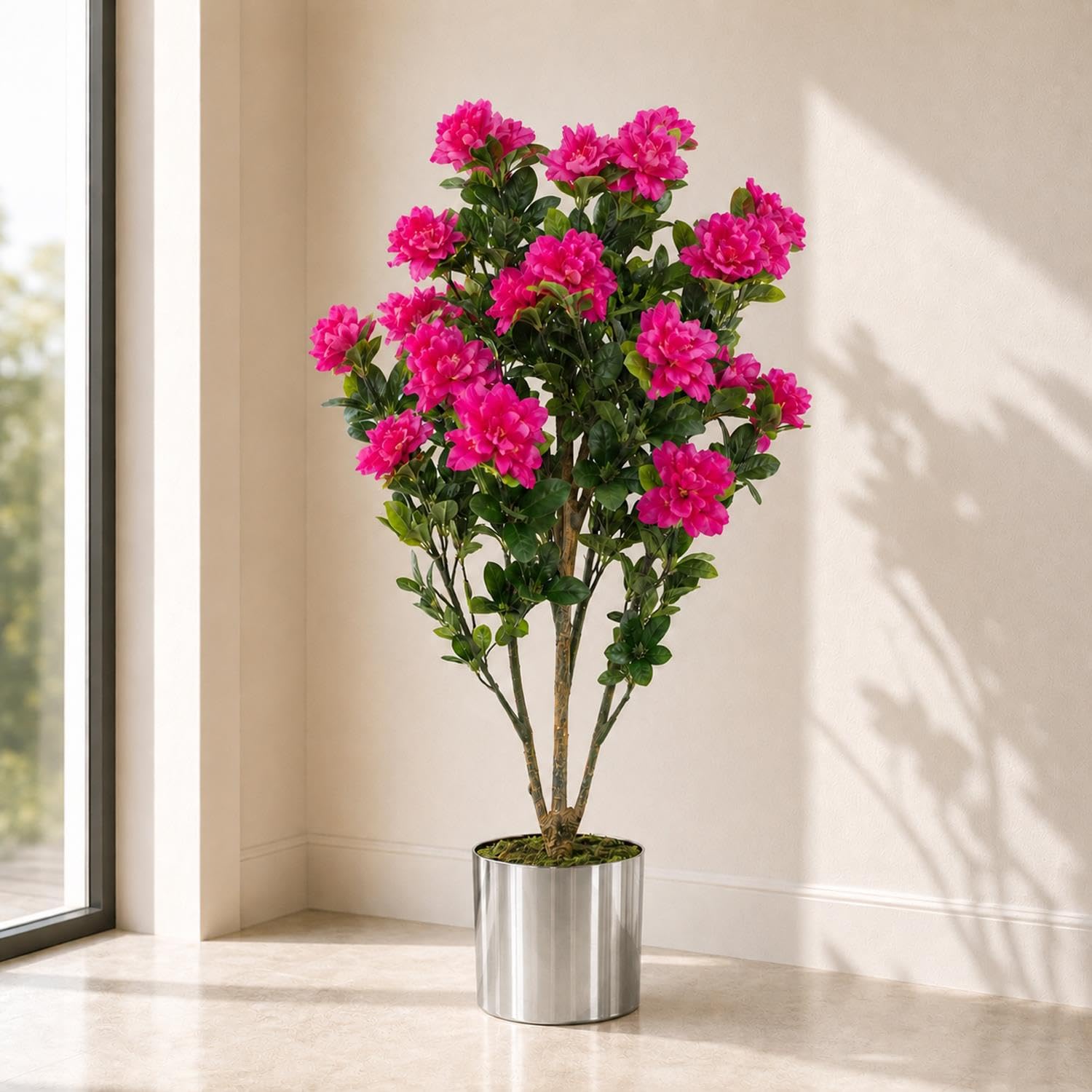 Botanik Artificial Azalea Tree - 100cm - Pink - Silver Planter