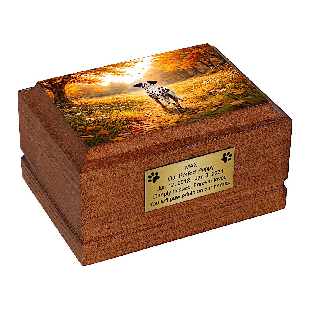 Dalmatian Dog Cremation Urn for Pet Ashes, Decorative Wooden Memorial for Beloved Companion