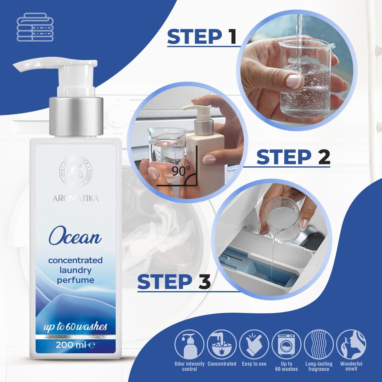 Concentrated Laundry Perfume Ocean 200ml - Laundry Scent Booster - Liquid Perfume Laundry - Linen Freshener - Cotton Perfume - Washing Fragrance - Fresh and Long Lasting Scent