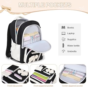DIGOBAY Backpack for Girls, Black-white, L, Cute
